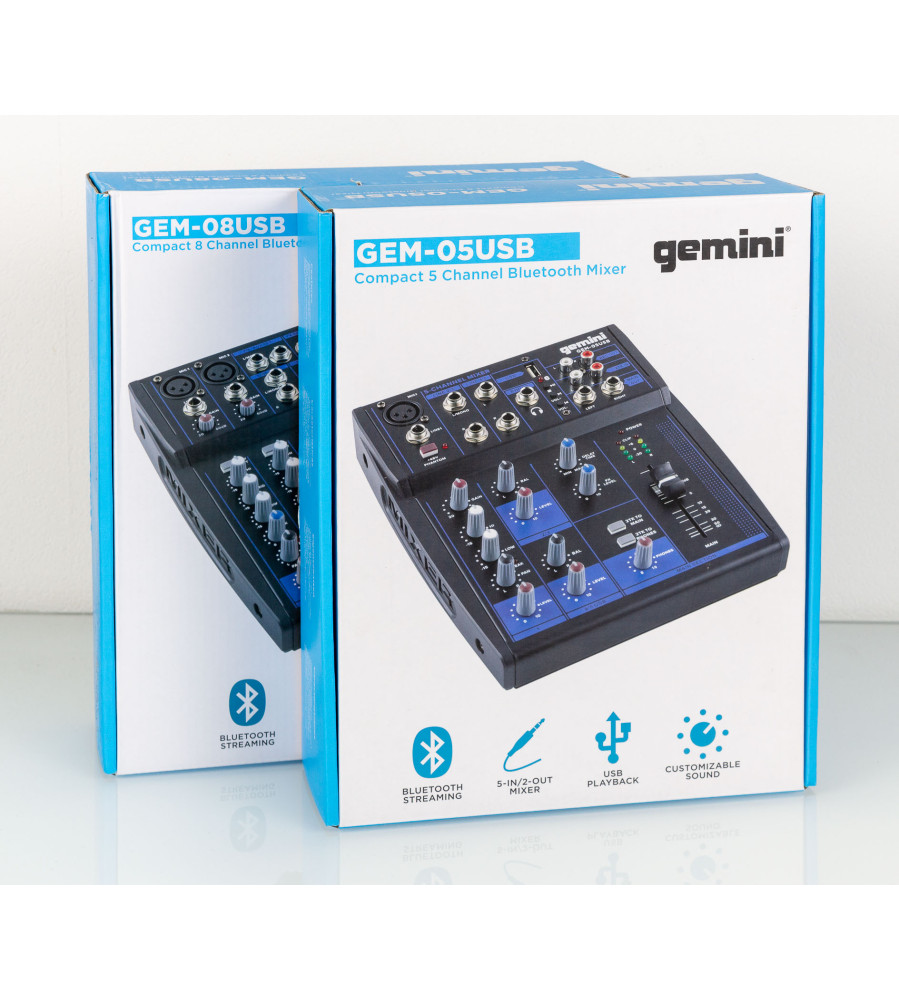 Gemini GEM-05USB Compact 5 Channel Bluetooth Mixer - USB